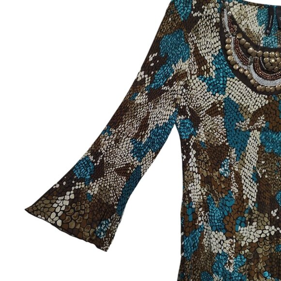 New Directions Womens Multicolor Beaded Crinkle Scoop Neck Blouse Top Size Small - Picture 4 of 5